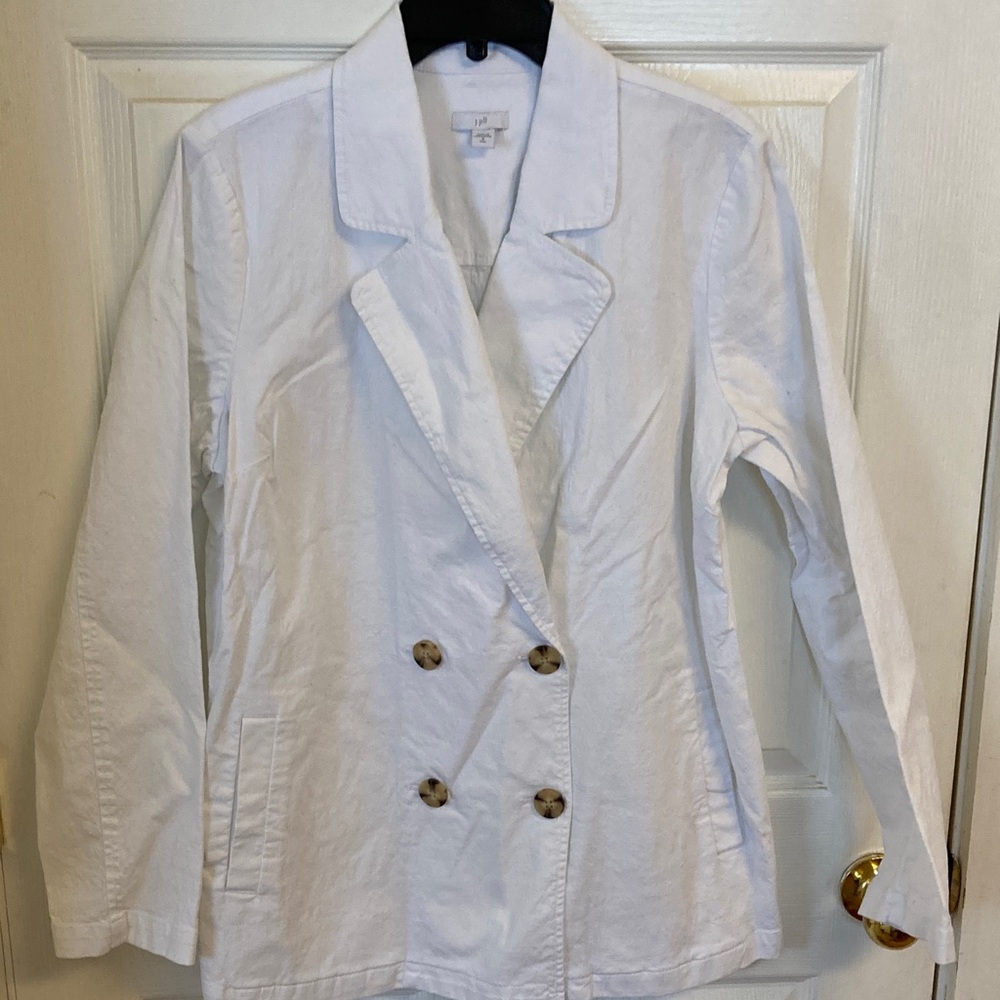 J. Jill White Double-Breasted Linen Blend Blazer